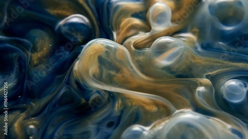 Purple powder explosion forming abstract vibrant pattern concept. Abstract colorful fluid art with swirling blue and gold patterns creating a surreal liquid texture