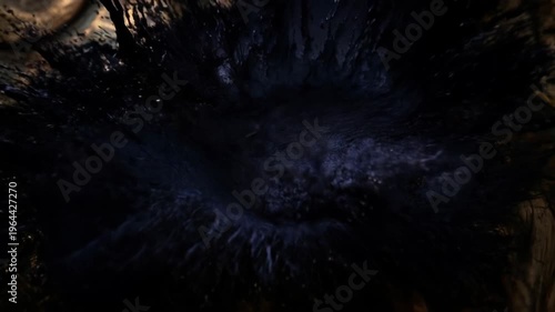 Purple powder explosion forming abstract vibrant pattern concept. Close up of natural malachite and azurite mineral texture with rich blue and green colors and gold veins