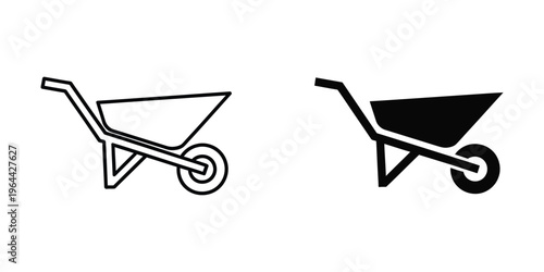 Comparison of empty and filled wheelbarrows in simple line art style