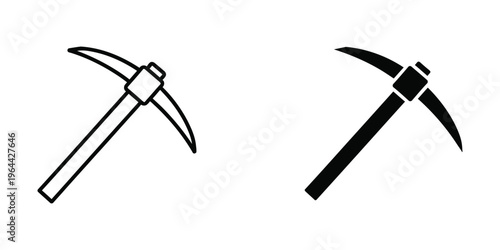 Two different styles of mining pickaxes shown side by side in black and white