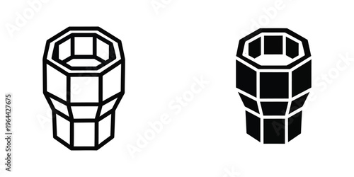 Comparison of an octagonal nut with and without filled internal sections in black and white
