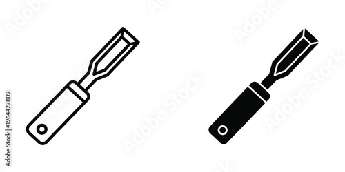 Two different types of woodworking chisels displayed side by side in black and white