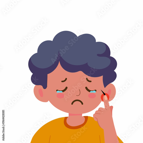 Sick Boy Crying with Pimple on Ear Illustration