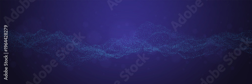 Abstract technology background. Futuristic particles wave. Digital data flow and glowing dots. Futuristic network signal or sound visualization. Modern cyber design. Vector illustration.