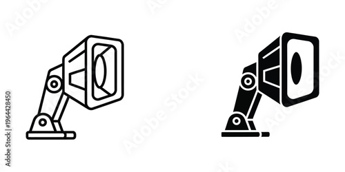 Illustration of two adjustable camera or projector mounts in contrasting styles