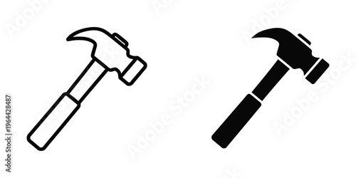 Comparison of a standard and a claw hammer in black and white outline style