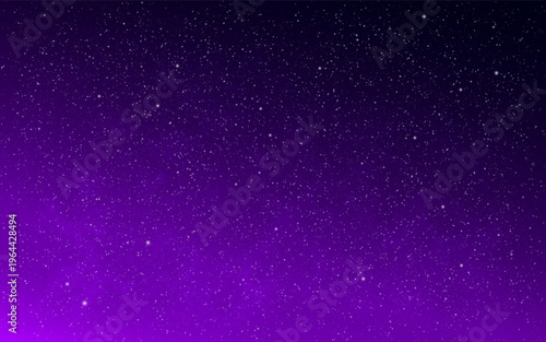 Space background with glowing stars. Purple cosmos texture with gradient. Cosmic galaxy wallpaper. Realistic color nebula. Dreamy celestial atmosphere. Deep universe backdrop. Vector illustration.