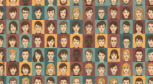 Diverse Group of Cartoon Faces.