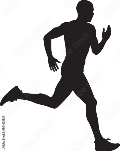 Black silhouette of a running man, athletic vector icon, fitness illustration, sports graphic