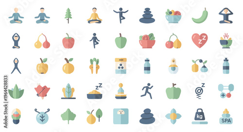 Healthy lifestyle icons with food and exercise.