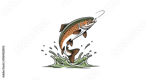 Trout Fish Jumping Out Water.