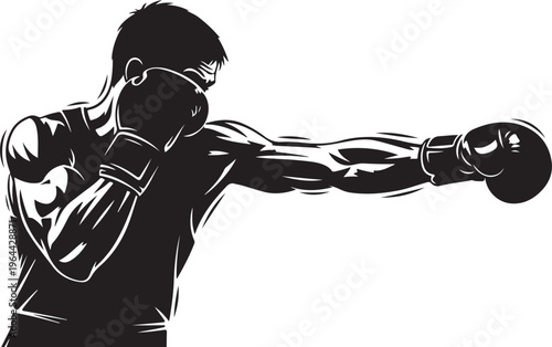 Boxer, athletic male, black and white vector, sports illustration, fitness icon