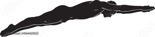 Black silhouette of a male diver, diving illustration, athletic vector icon, sports graphics