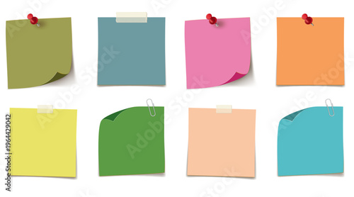 Sticky Note Editable Line Icon Set – Reminder Notes, To-Do List, Paperclip & Tape Office Icons