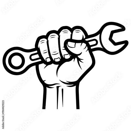 Hand holding adjustable wrench fist tool