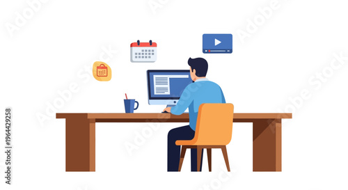 Man sitting at desk with computer.
