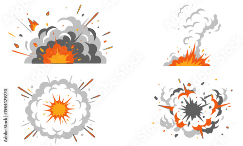 Vászonkép Four explosive events occur with fire and smoke in different environments and directions
