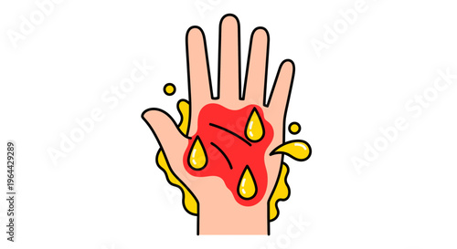 Burned Hand with Blisters Vector Illustration, Skin Injury Concept for First Aid and Dermatology