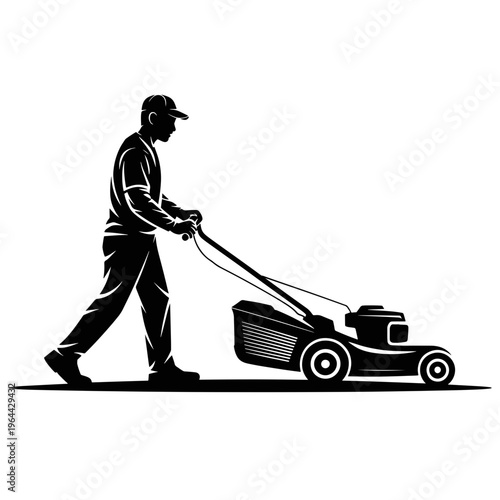 Man pushing lawn mower person gardening yard work