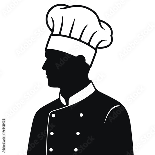 Silhouette of chef in toque and uniform black white