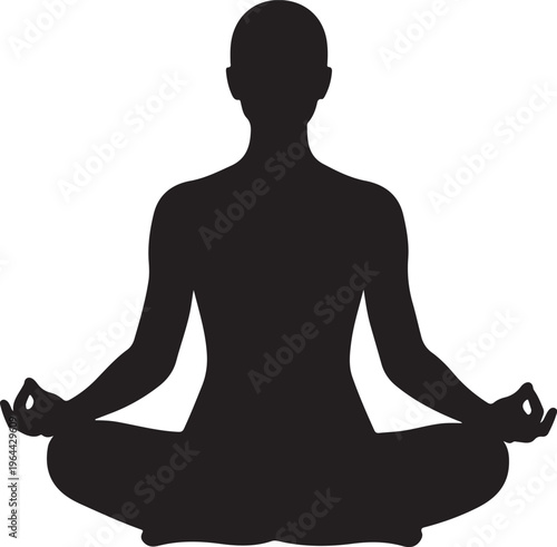 Yoga, meditation, zen, black silhouette, vector icon, lotus position, mindfulness symbol