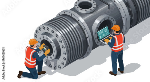 Industrial Engineers Performing Maintenance on Large Machinery.