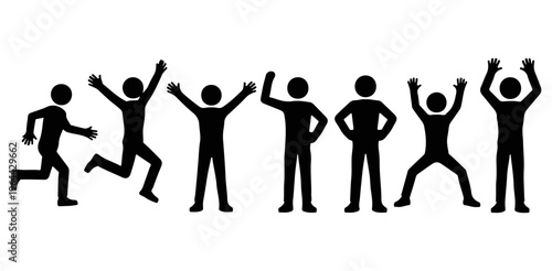Stick figures in various poses silhouettes people running