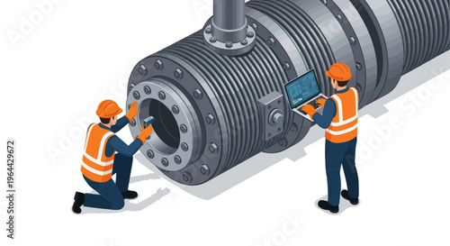 Industrial engineers performing maintenance on large machinery.