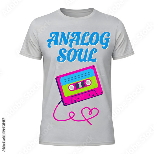 Retro Analog Soul T-Shirt Design with Cassette Tape isolated on transparent background