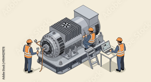 Industrial maintenance engineers working on a large machine.