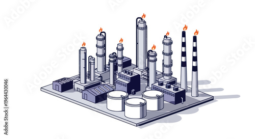 Industrial Oil Refinery Plant with Towers and Tanks.