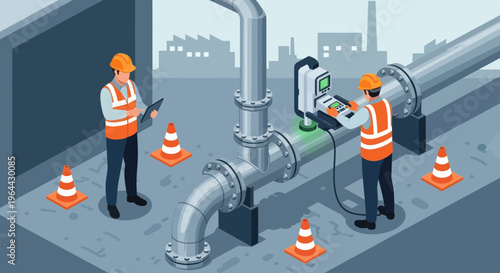 Industrial Pipe Inspection by Engineers with Advanced Equipment.