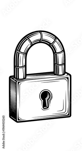 A black and white drawing of a padlock isolated on white background, Vector