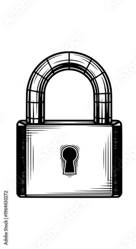 A black and white drawing of an open padlock isolated on white background, Vector