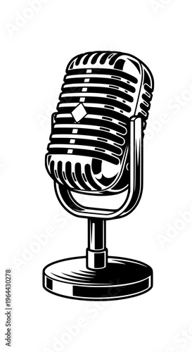 A vintage microphone on a stand isolated on white background, Vector