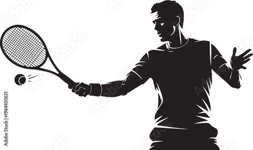 Tennis player silhouette, black vector illustration, sports icon, athletic design element