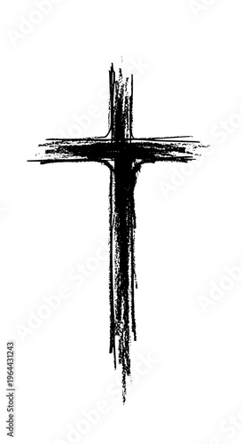 A black cross with a distressed texture isolated on white background, Vector