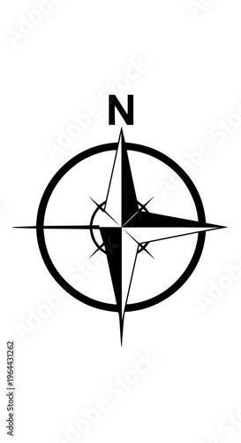 A black and white compass with a directional arrow isolated on white background, Vector