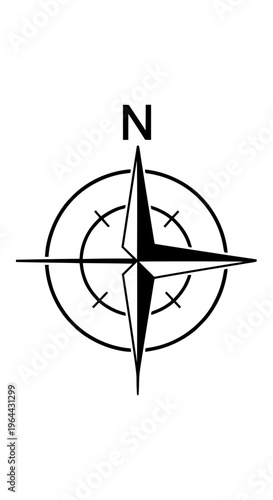 A black compass with a directional arrow isolated on white background, Vector
