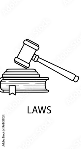 A gavel resting on a pile of books isolated on white background, Vector