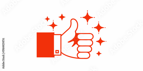 A red hand giving a thumbs up surrounded by sparkling star shapes