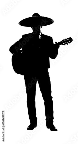 A man wearing a sombrero playing a guitar isolated on white background, Vector