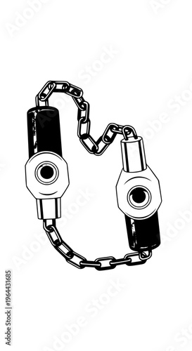 A pair of handcuffs with a chain isolated on white background, Vector