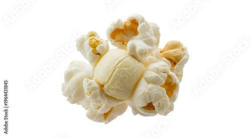 Single piece of popcorn white yellow snack isolated on a transparent background