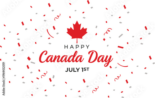 Happy canada day celebrations on july 1st with maple leaf and confetti