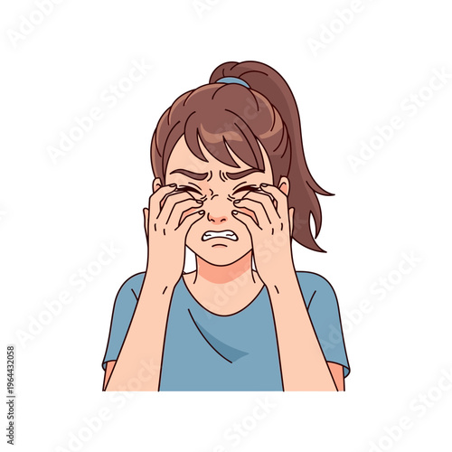 Sick Woman Rubbing Her Eyes in Discomfort