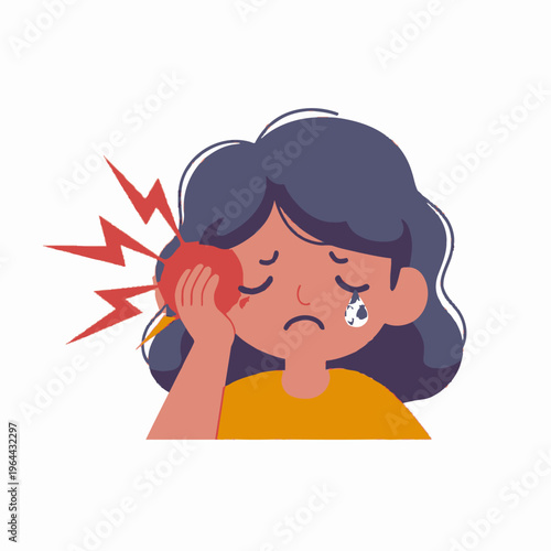 Sick Woman Touching Face with Pain Illustration