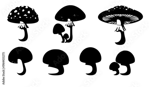 Mushroom toadstool cartoon forest fungus vector set