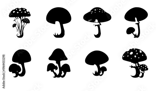 Forest mushroom toadstool cartoon fungus icon vector set