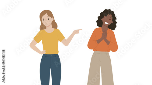 Contrasting Emotions Between Two Women, Judgment and Empathy Concept Flat Illustration